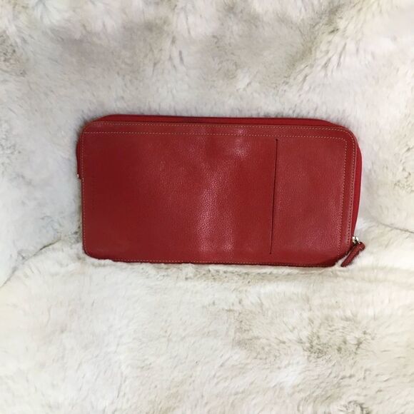 Levenger Large Red Leather Documents Zip-up Wallet - Picture 4 of 8
